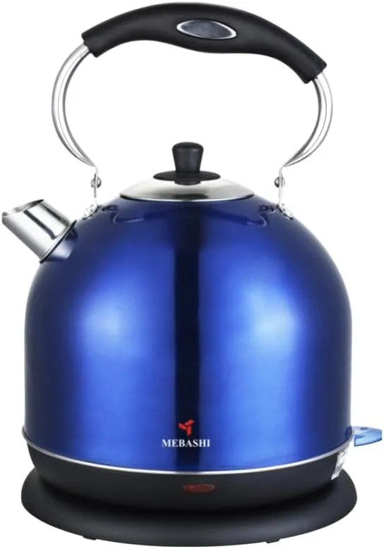 MEBASHI Electric Steel Kettle | 4L Blue Kettle with Auto Lid-Opening, Dual Water Gauge & Heat Plate Indicator (ME-KT5002B) (1850-2200W)