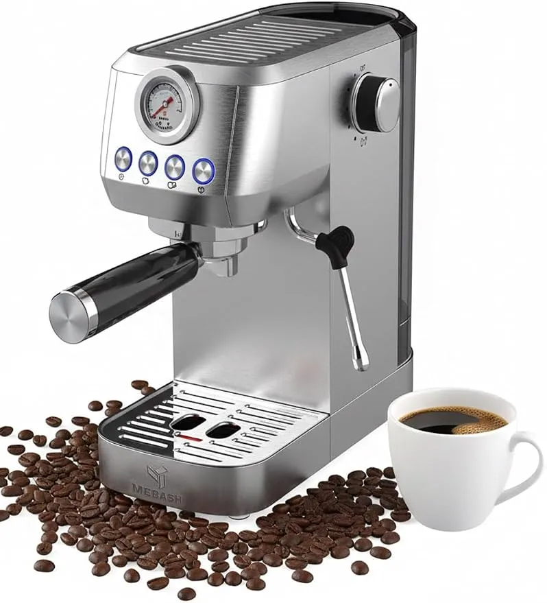 MEBASHI Espresso Coffee Machine - 1.3L, 20 Bar, Programmable (ME-ECM2041) (Stainless Steel)| 1350W 2