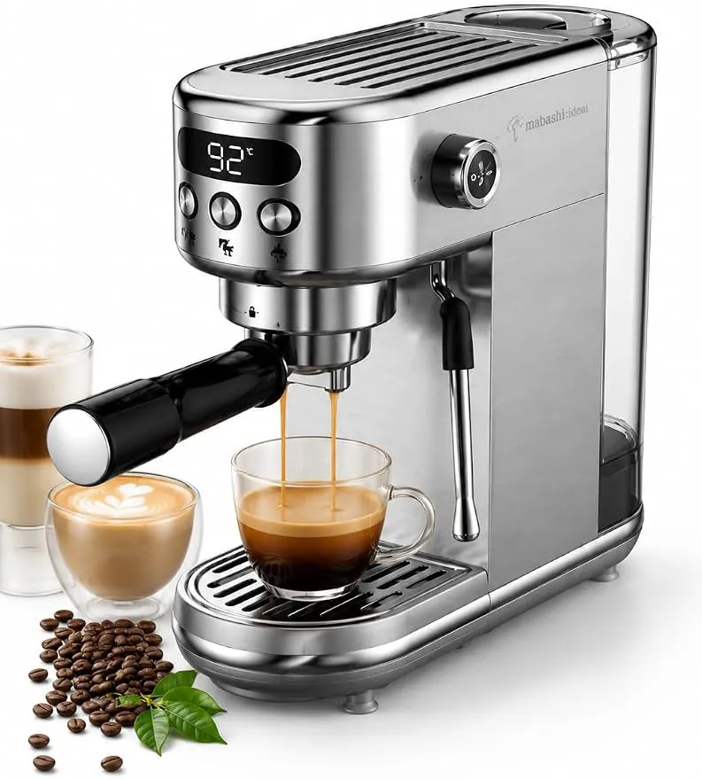MEBASHI Espresso Coffee Machine - 1.3L, LCD Display, PID Temperature Control, 19-Bar ULKA Pump, Stainless Steel (ME-ECM2106)(1350W)