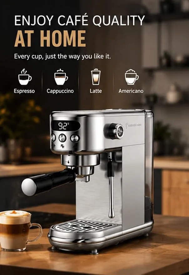 MEBASHI Espresso Coffee Machine - 1.3L, LCD Display, PID Temperature Control, 19-Bar ULKA Pump, Stainless Steel (ME-ECM2106)(1350W)