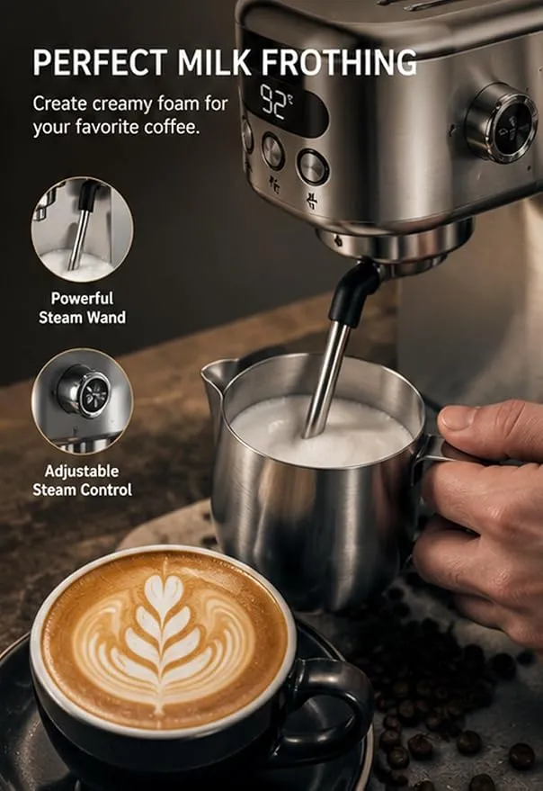 MEBASHI Espresso Coffee Machine - 1.3L, LCD Display, PID Temperature Control, 19-Bar ULKA Pump, Stainless Steel (ME-ECM2106)(1350W) 3