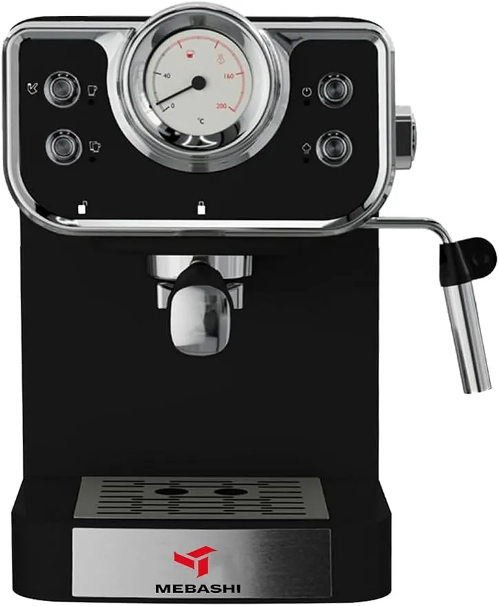 MEBASHI Espresso Coffee Machine - 1.5L, 20 Bar, Black with Dual Stainless Steel Filters and Thermometer (ME-ECM2039) (Black)|1100W