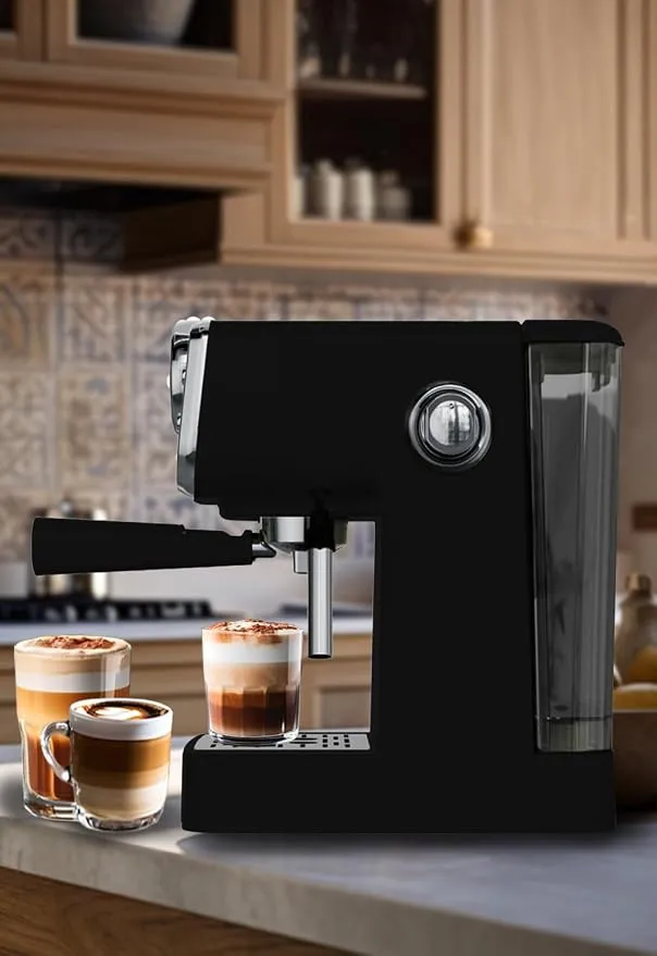 MEBASHI Espresso Coffee Machine - 1.5L, 20 Bar, Black with Dual Stainless Steel Filters and Thermometer (ME-ECM2039) (Black)|1100W 4