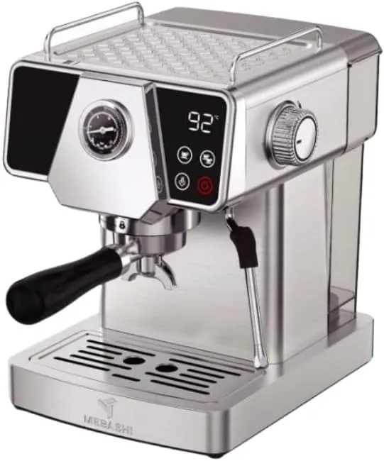 Mebashi Espresso Machine | Coffee Maker, Stainless Steal, 1.8L | 19 Bar Pressure, Milk Frother, Cappuccino, Latte Macchiato and Caffe Lungo Maker for Home and Office. (Silver)