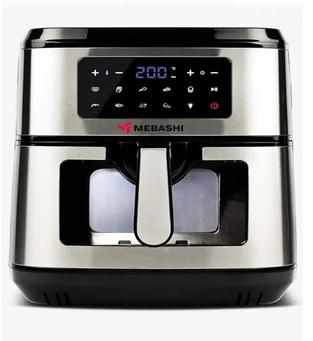 Mebashi ME-AF971 7.5L Air Fryer with Glass Window & Touch Screen, 9 Pre-Set Programs, 1600–1800W, Black-Silver