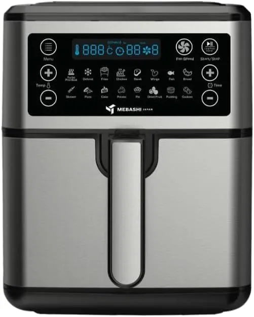 Mebashi ME-AF983 5.5L Stainless Steel Air Fryer, LED touch screen, 16 presets,Easy cleaning, Automatic shut-off,oil-free, is PTFE-free, dishwasher safe,1850W power.