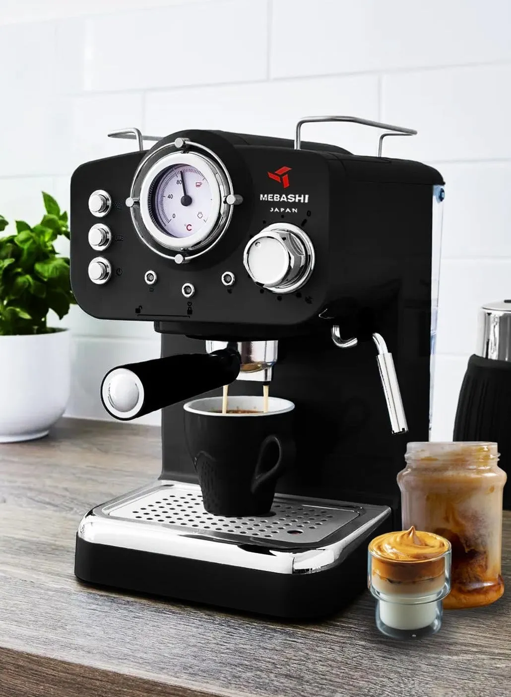 MEBASHI ME-ECM2009R Espresso Coffee Machine - 20 Bar Pressure, 1.25L Capacity, with Aluminium Alloy Boiler and Dual-Stainless Steel Filter (black)| 1100