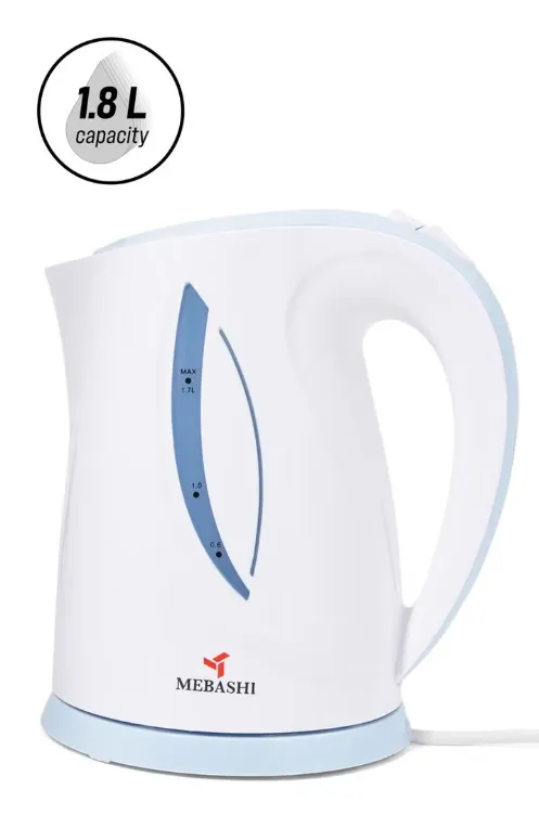 Mebashi ME-KT1106PWBU Cordless Plastic Electric Kettle, 1.8L, 2200W, White/Blue
