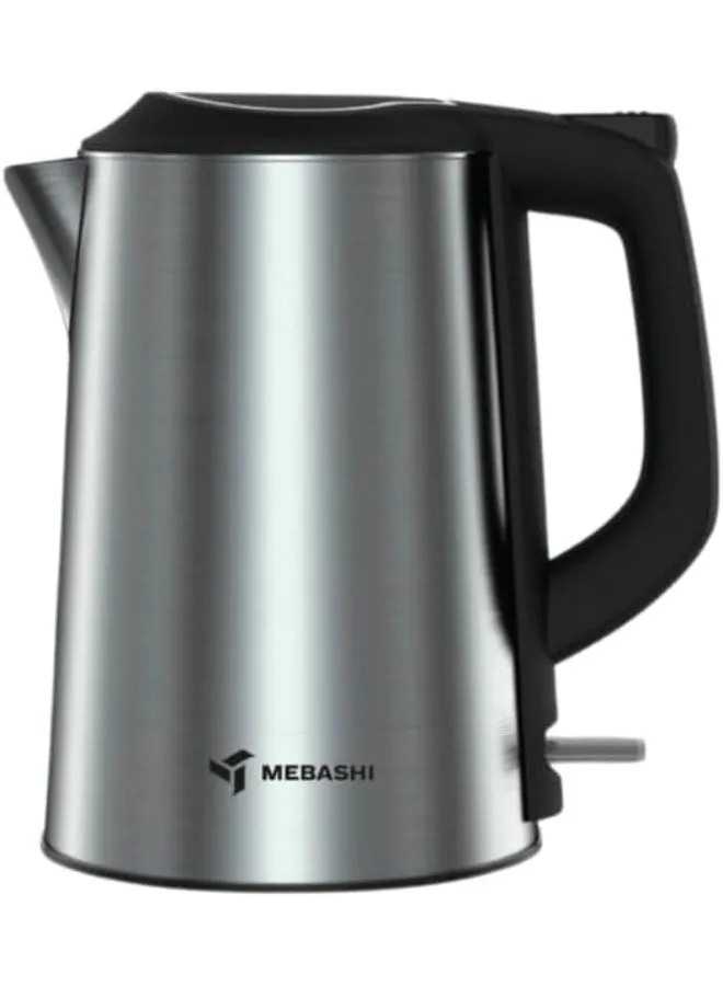 MEBASHI ME-KT1112 Electric Kettle 1.8L, Stainless Steel, 1500W Fast Boil, Triple Layer Cool Touch Body, Auto Open Lid, Boil-Dry Protection, BS 3-Pin Plug, Silver