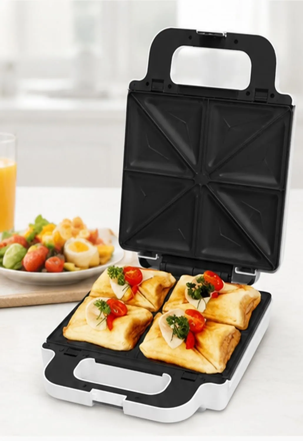 Mebashi ME-SNM618WT 7-in-1 Multi Snack Maker, 1400W, 4-Slice, White Steel