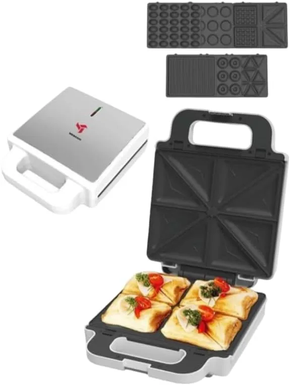 Mebashi ME-SNM618WT 7-in-1 Multi Snack Maker, 1400W, 4-Slice, White Steel