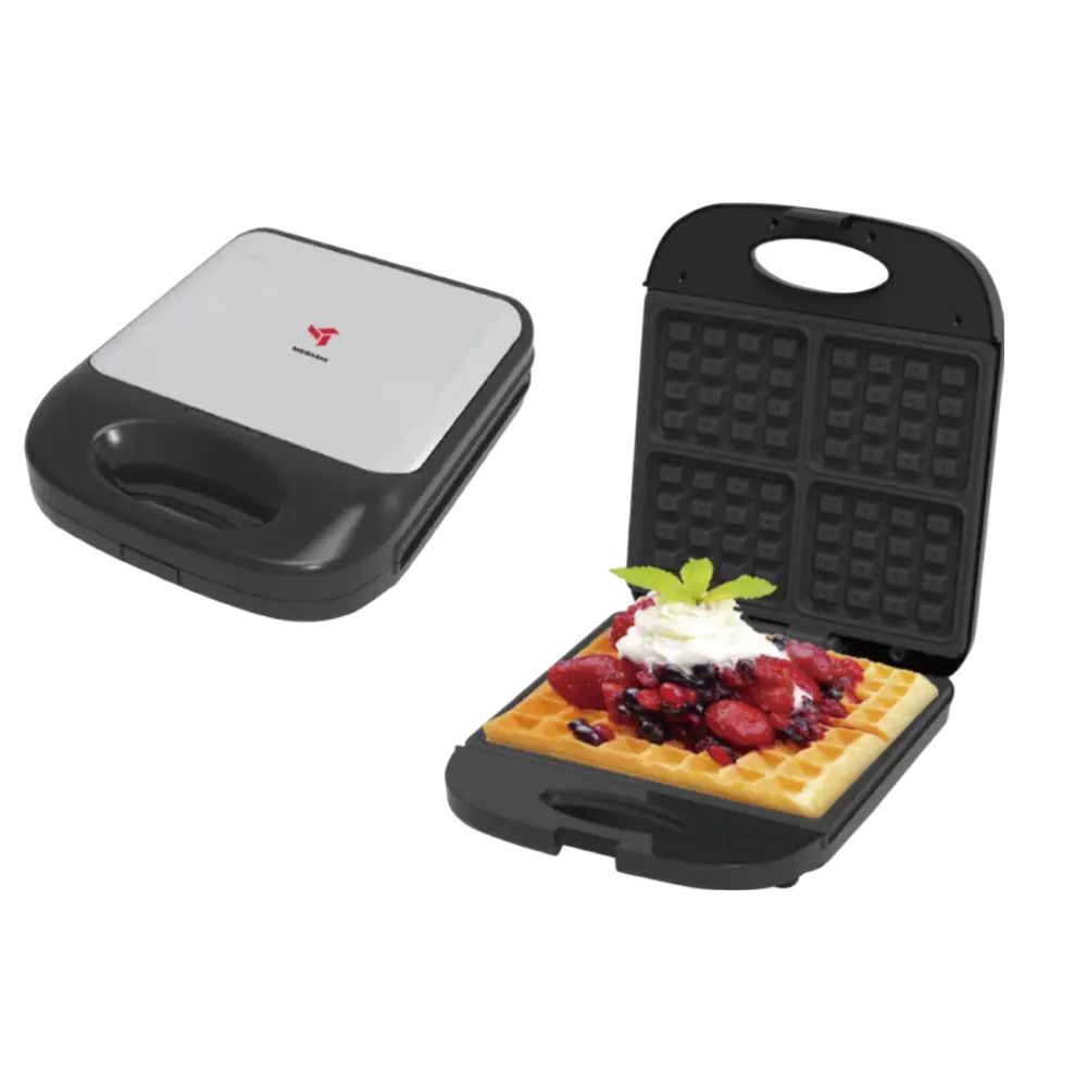 Mebashi ME-WAM196B4 4-Slice Waffle Maker, 1400W, Black Steel