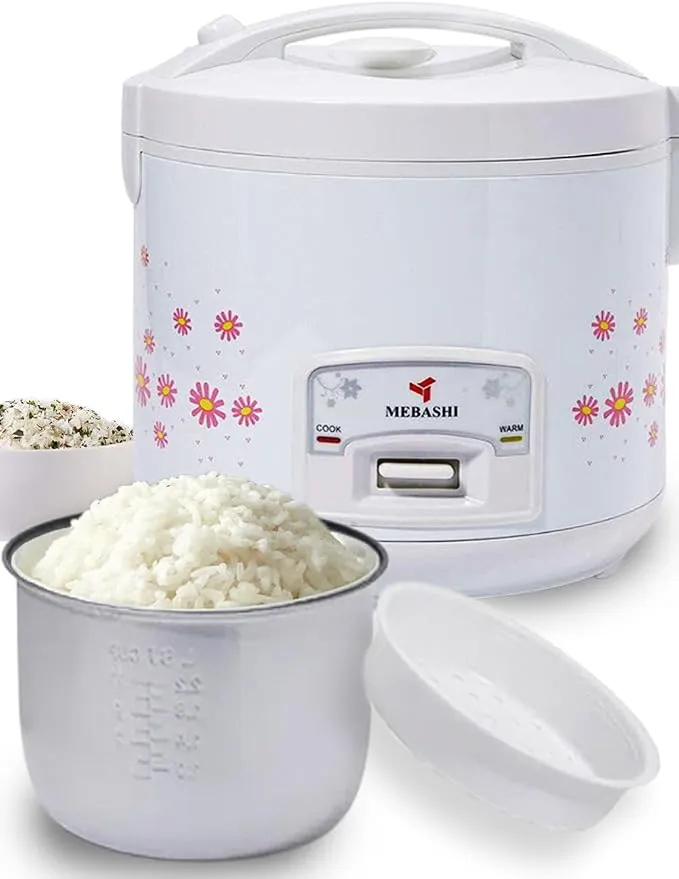 MEBASHI RC722 Electric Rice Cooker with Deluxe Features, Button Control, and Non-Stick Inner Pot – White(PureCook RC722)(900W)