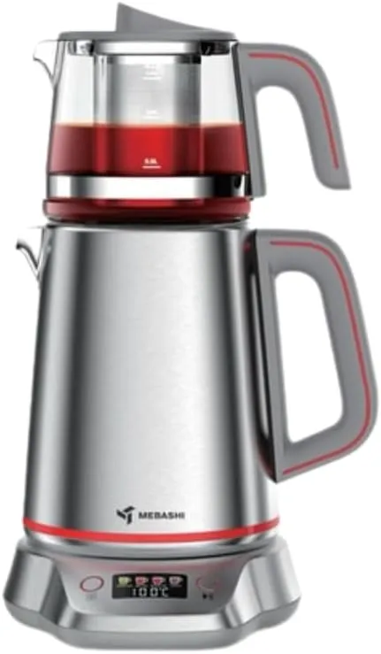 MEBASHI Tea Maker, 2L Kettle and 1L Teapot, Digital Display, 2 Settings, Stainless Steel (ME-TM302) (Steel)|2200W