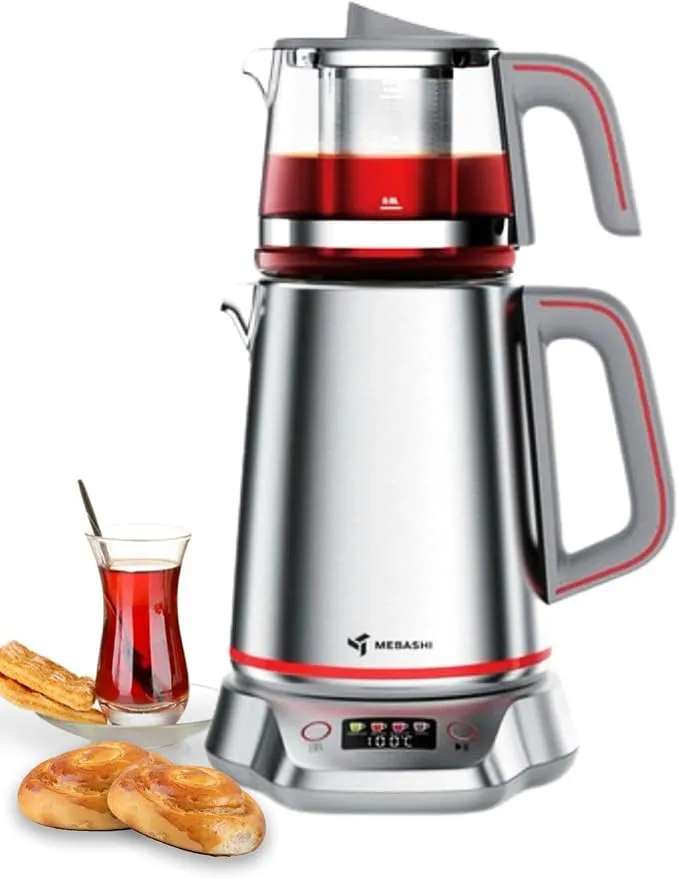 MEBASHI Tea Maker, 2L Kettle and 1L Teapot, Digital Display, 2 Settings, Stainless Steel (ME-TM302) (Steel)|2200W