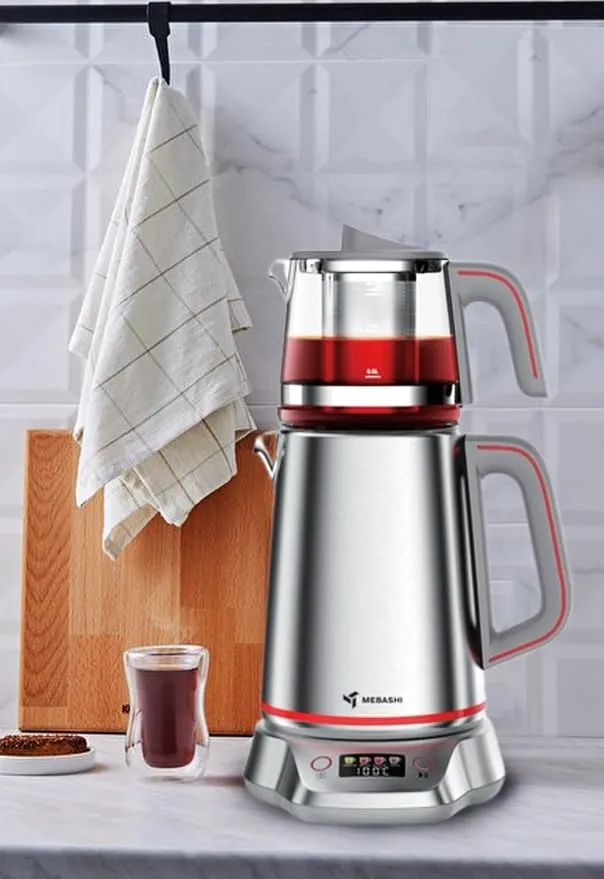 MEBASHI Tea Maker, 2L Kettle and 1L Teapot, Digital Display, 2 Settings, Stainless Steel (ME-TM302) (Steel)|2200W 4