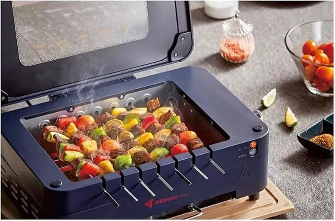 MEBASHI TurboGrill BQ101 Indoor Barbeque Grill with Auto Rotatory Heat and Non-Stick Coating – Black(BQ101)(900W)