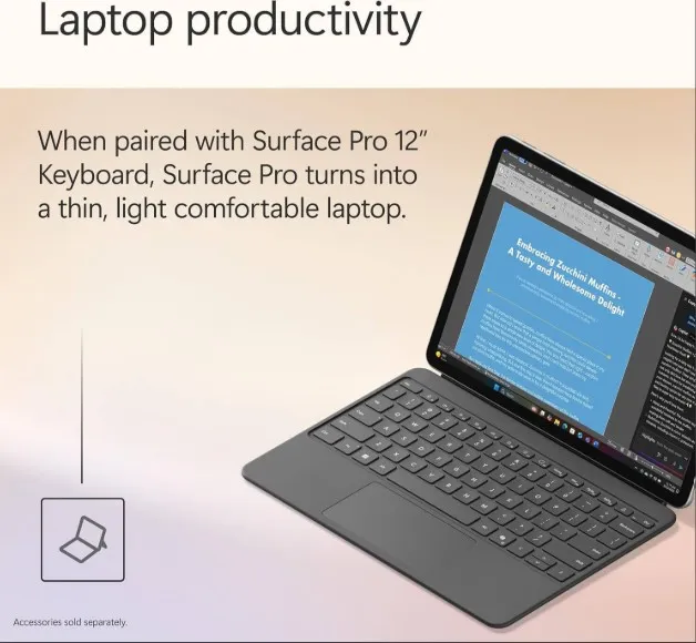 Microsoft Surface Pro Copilot+ PC 12, 2-in-1 Laptop, Snapdragon X Plus Processor, 16GB RAM, 512GB SSD, Touchscreen, Wi-Fi 6E, Platinum | EP2-33671 2