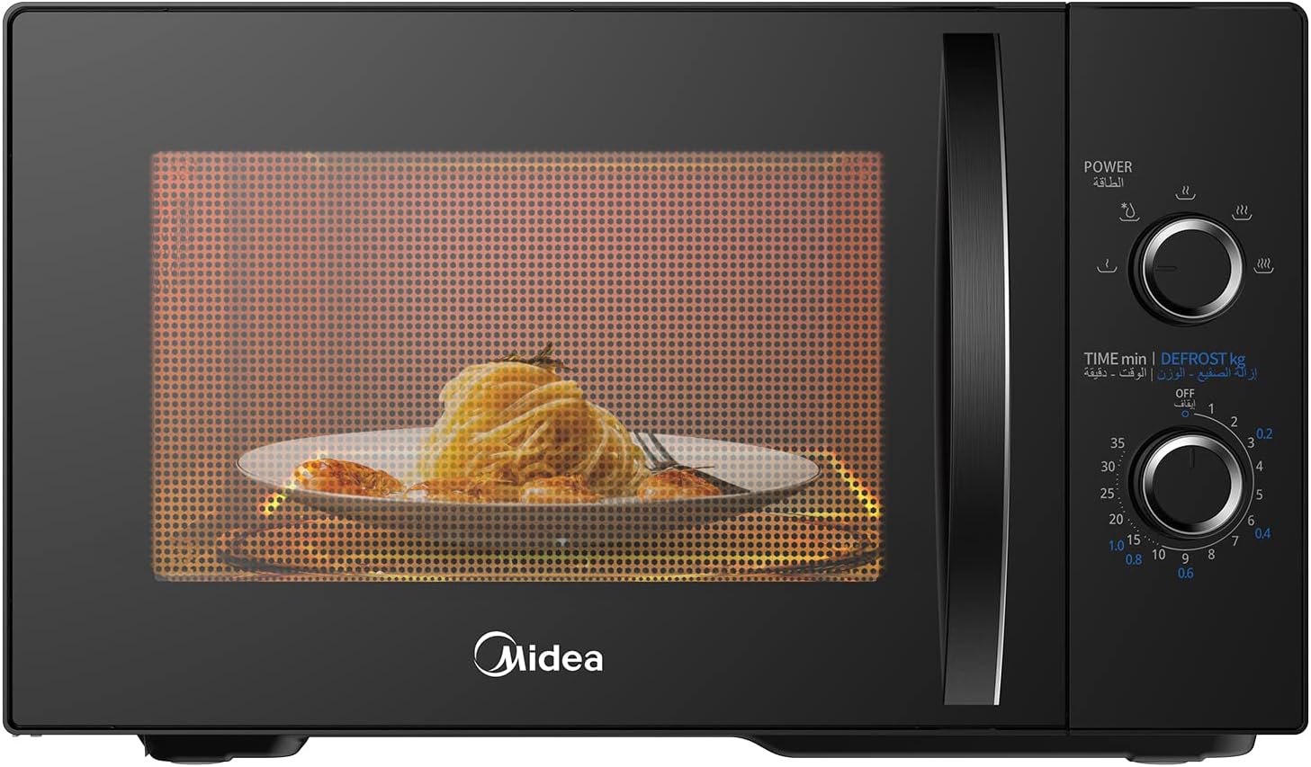 Midea 25L Solo Microwave Oven, 800W, 5 Power Levels, Defrost Function, 35-Minute Timer, Fast Reheat, Child Safety Lock & Pull-Handle Door – MM8P022KG-BK, Black