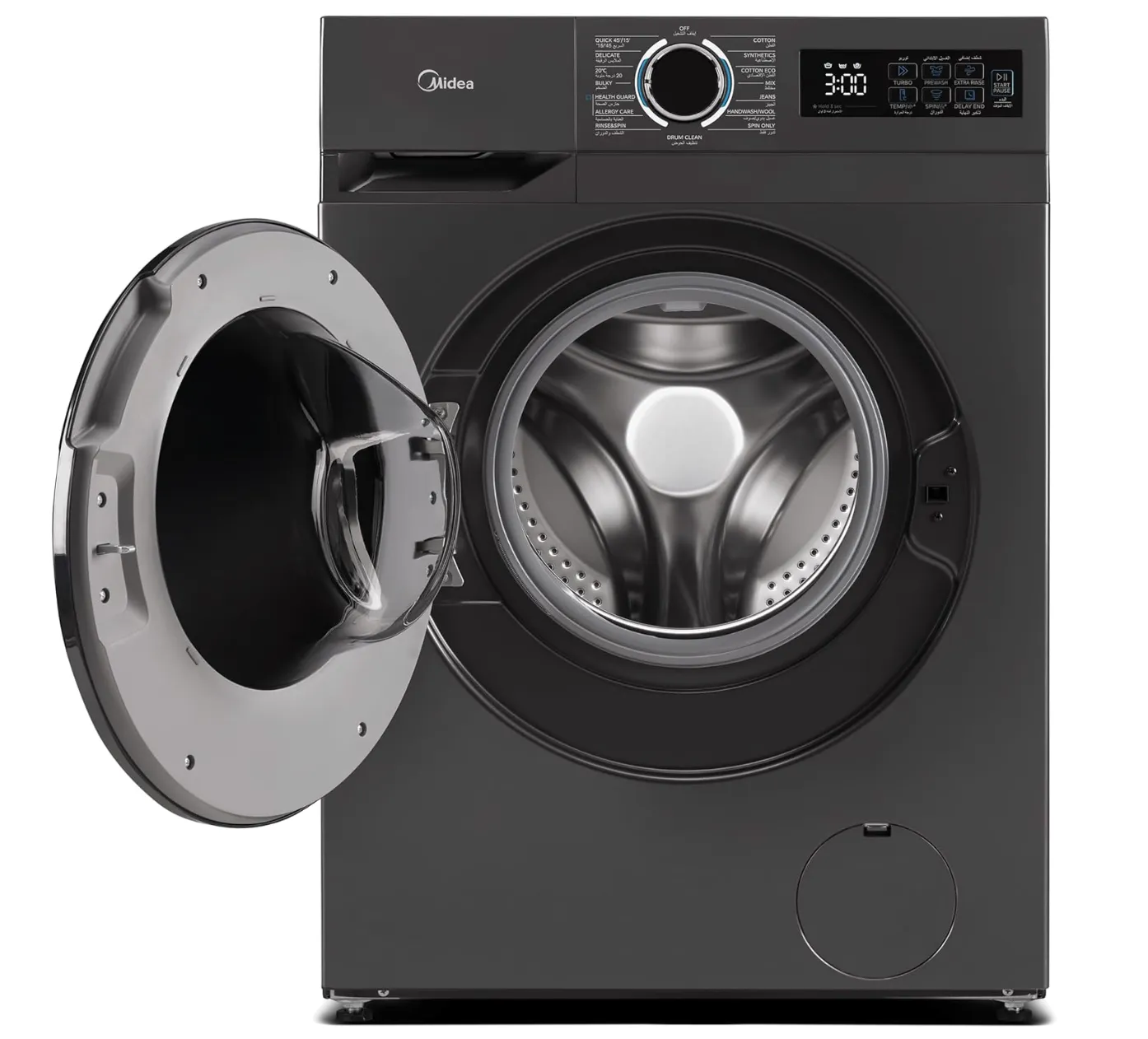 Midea 8KG Front Load Washing Machine With BLDC Inverter Motor, 1400 RPM, 15 Programs, Fully Automatic Washer With Lunar Dial, Integrated Digital Control-LED Display, Water Cube Drum - MF110W80B/T-GCC 2