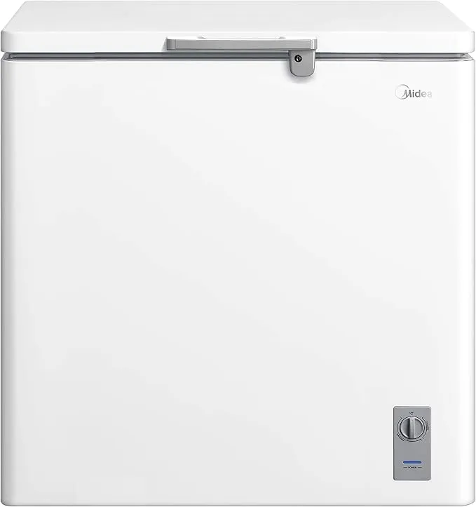 Midea HS259CN 259L Chest Freezer with 198L Net Capacity, Mechanical Temperature Control, Fast Freezing Function, Removable Storage Basket, Safety Lock, Easy Rolling Wheels, White