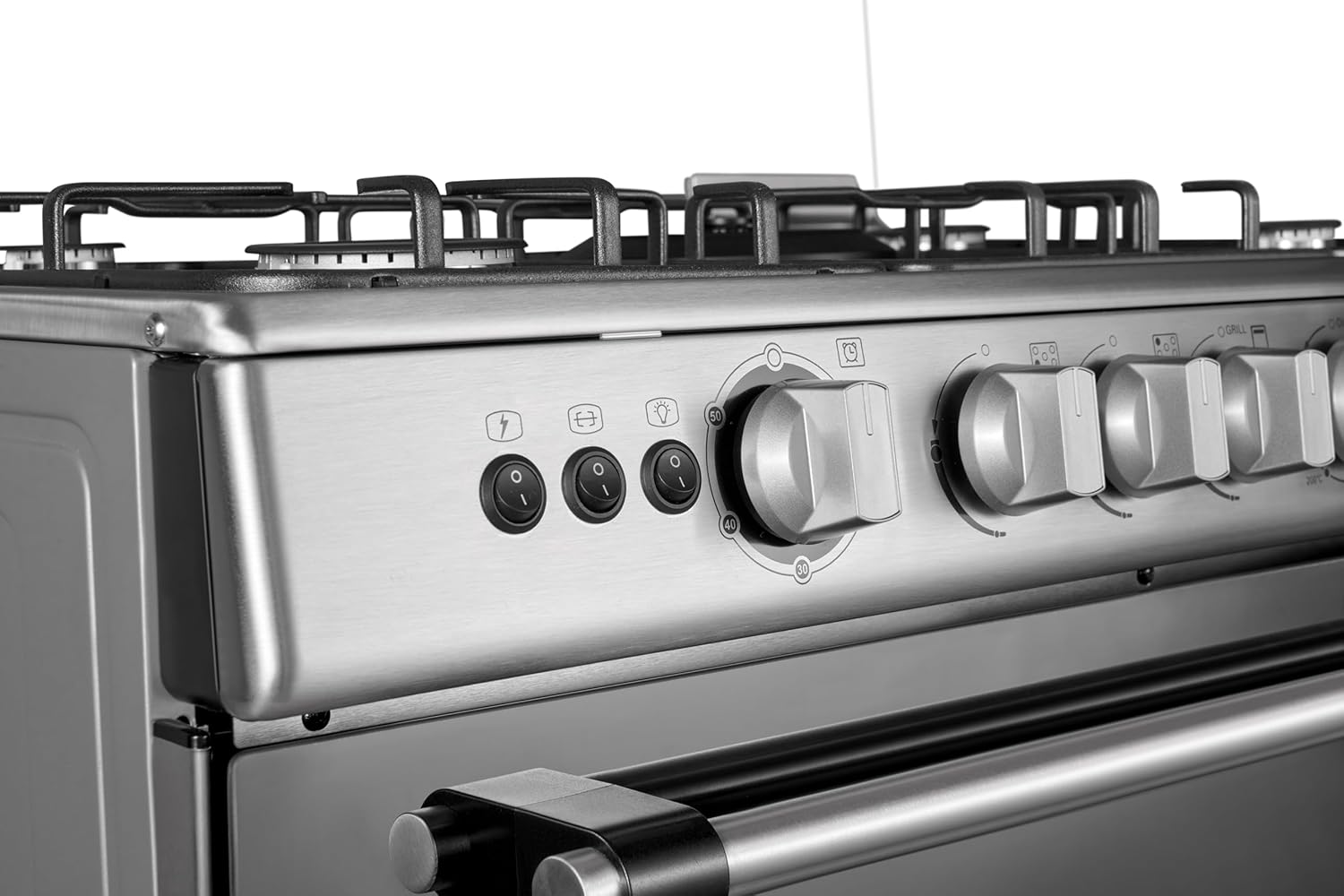 Midea LME95028FFD 90 × 60cm Freestanding Full-Gas Cooking Range, 5 Gas Burners, 115L Gas Oven and Grill, Automatic Ignition, Flame-Failure Safety, Cast-Iron Pan Supports, Rotisserie, Separate Oven and Grill Controls, Stainless-Steel Finish 4
