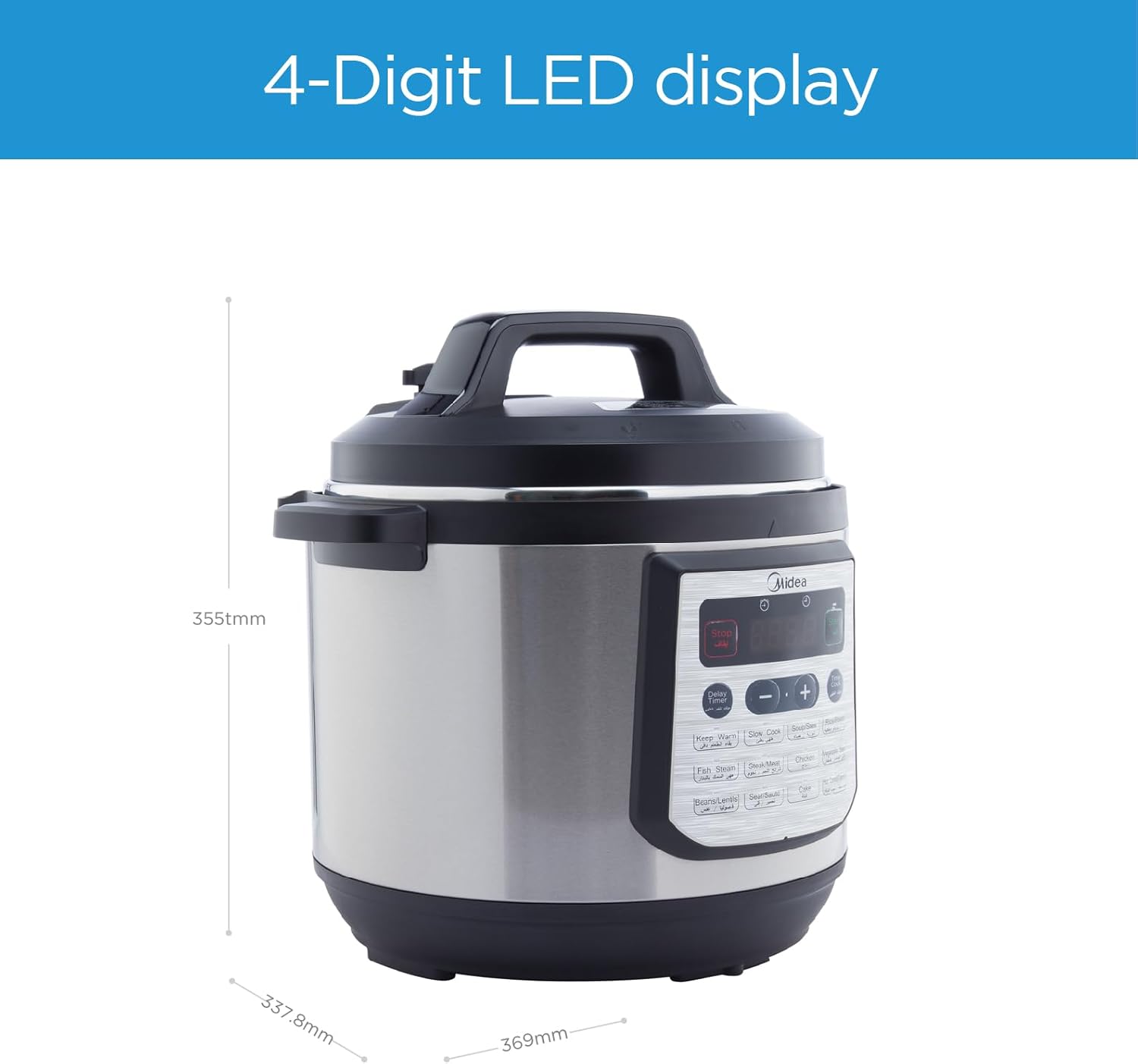 Midea MY-CS8001WP 8L 20-in-1 Multifunction Electric Pressure Cooker, 1200W, 20 Smart Preset Menus, LED Touch Control, 1.5mm Non-Stick Aluminium Inner Pot, Auto Keep Warm, Silver