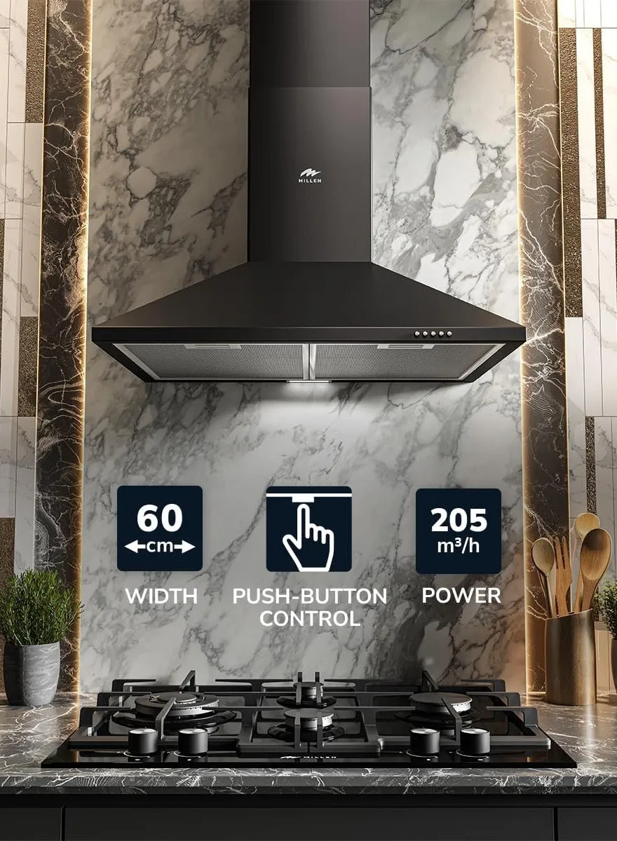 Millen 60cm Black Chimney Range Hood MKH 604BL