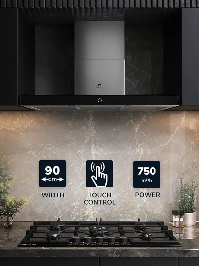 Millen 90cm Black Glass Range Hood 750m3/h MKH905IX