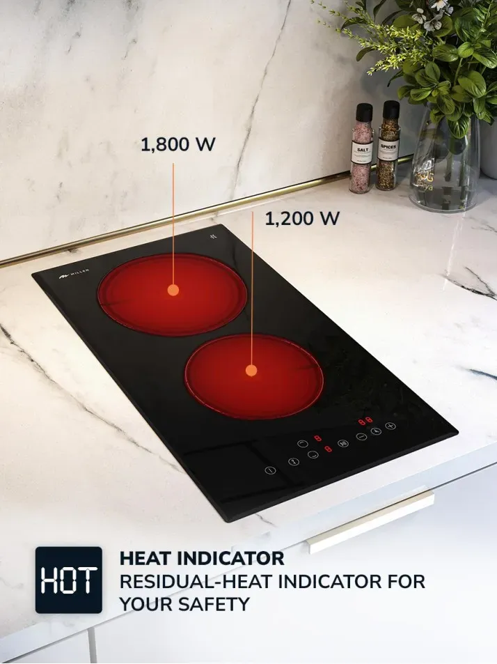 Millen Built-In Electric Hob 30cm Black Glass – MEH301BL 2 Heating Zones 3000W Touch Control