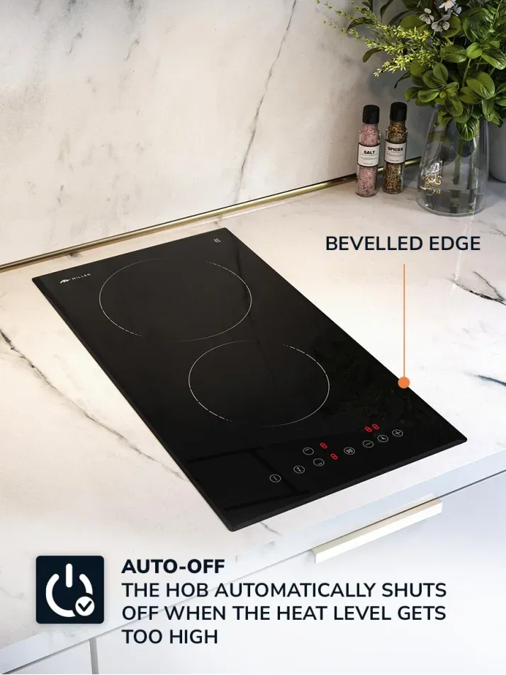 Millen Built-In Electric Hob 30cm Black Glass – MEH301BL 2 Heating Zones 3000W Touch Control