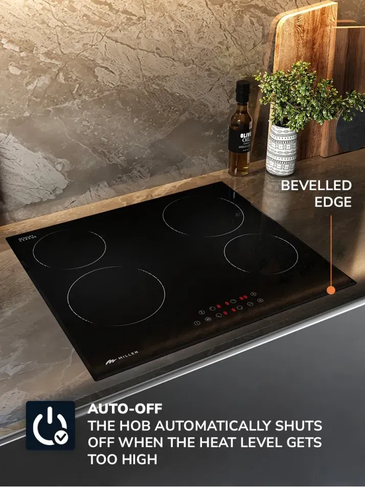 Millen built in electric hob 60cm black glass 6000w MEH 601BL 3