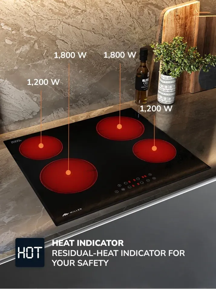 Millen built in electric hob 60cm black glass 6000w MEH 601BL 4
