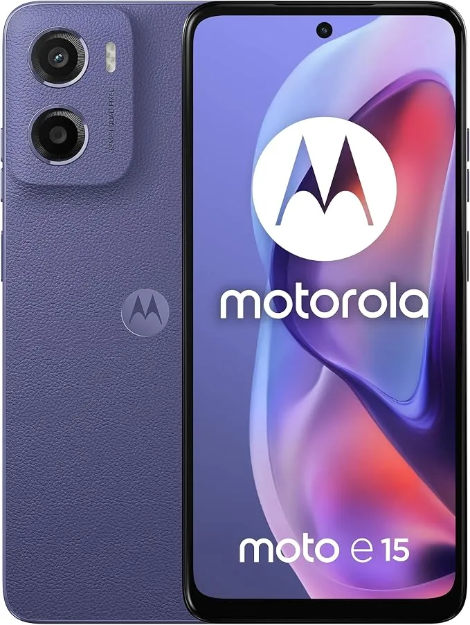Motorola Moto E15 4G Smartphone 2GB RAM 64GB Storage Dual SIM – 6.67-inch HD+ Display, 32MP AI Camera, 5200mAh Battery, Fast Charging,