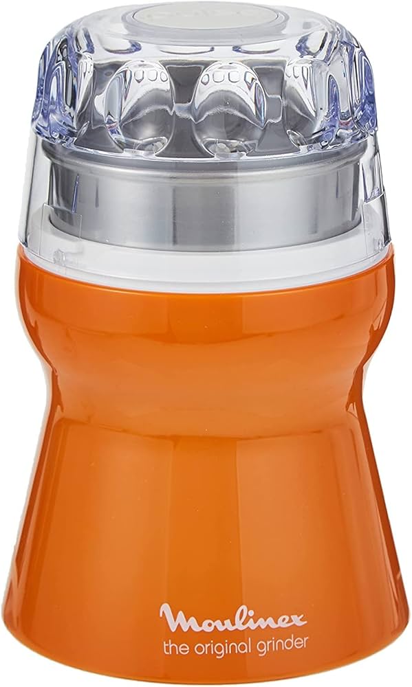 Moulinex AR110O27 Original Coffee and Spice Grinder, 180W, 50g Fixed Stainless-Steel Bowl, Stainless-Steel Blade, 1-2-3 Press-to-Grind System, Transparent Safety Lid, Orange