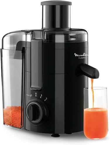 Moulinex Frutelia+ JU370810 Centrifugal Fruit and Vegetable Juicer, 350W, 2 Speeds with Pulse, 60mm Feeding Tube, Stainless-Steel Filter, 950ml Pulp Collector, Black