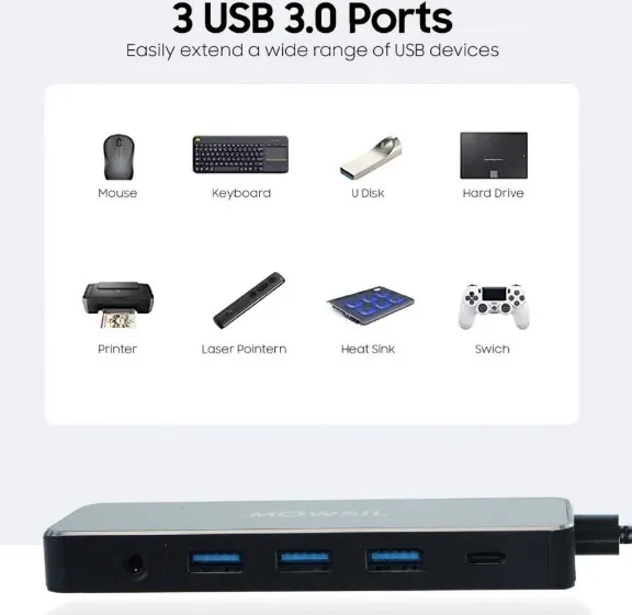 Mowsil 11 in 1 USB-C Hub, HDMI, VGA RJ45 GIGA SD/TF Card, AUX USB3.0*3, Type C Data, Crystal-Clear 4K HDMI Output, High-Speed 87W PD Charging, Reliable Data Syncing, Black | MOCHB11