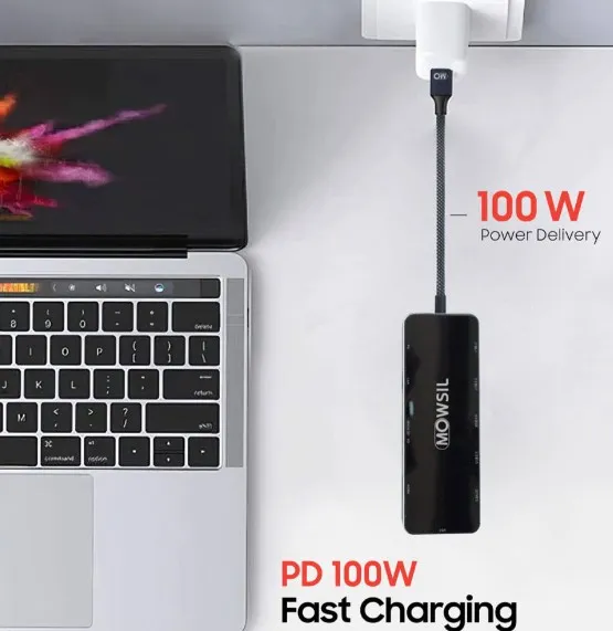 Mowsil 11 in 1 USB-C Hub, HDMI, VGA RJ45 GIGA SD/TF Card, AUX USB3.0*3, Type C Data, Crystal-Clear 4K HDMI Output, High-Speed 87W PD Charging, Reliable Data Syncing, Black | MOCHB11 3
