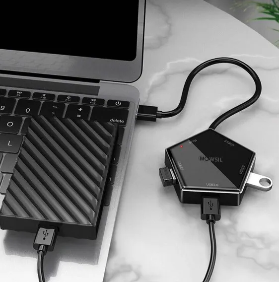 Mowsil USB 3.0 Hub, 4-Port USB Hub, Aluminum Alloy, USB 3.0 to 4x USB 3.0, with Micro USB Power Port, 5Gbps High-Speed Data Transfer, for Laptops, PCs, 8cm Cable, Black | MOUHB4 3