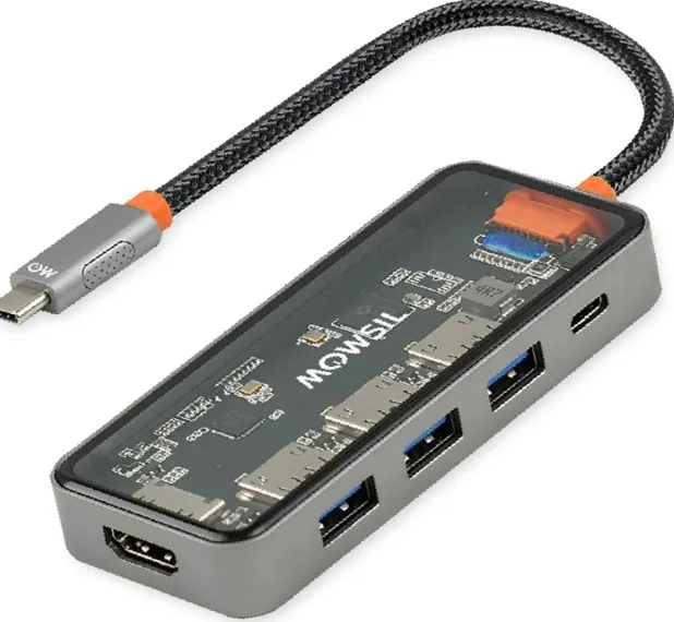 MOWSIL USB-C Hub 5-in-1, 4K@60Hz HDMI, USB 3.0, USB 2.0, USB-C Data, 100W PD Charging, Aluminum Alloy, Braided Cable, LED Indicator, for MacBook Pro/Air, iPad Pro, XPS, Laptops | MOCHB5