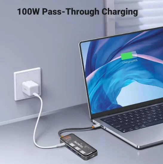 MOWSIL USB-C Hub 5-in-1, 4K@60Hz HDMI, USB 3.0, USB 2.0, USB-C Data, 100W PD Charging, Aluminum Alloy, Braided Cable, LED Indicator, for MacBook Pro/Air, iPad Pro, XPS, Laptops | MOCHB5 4