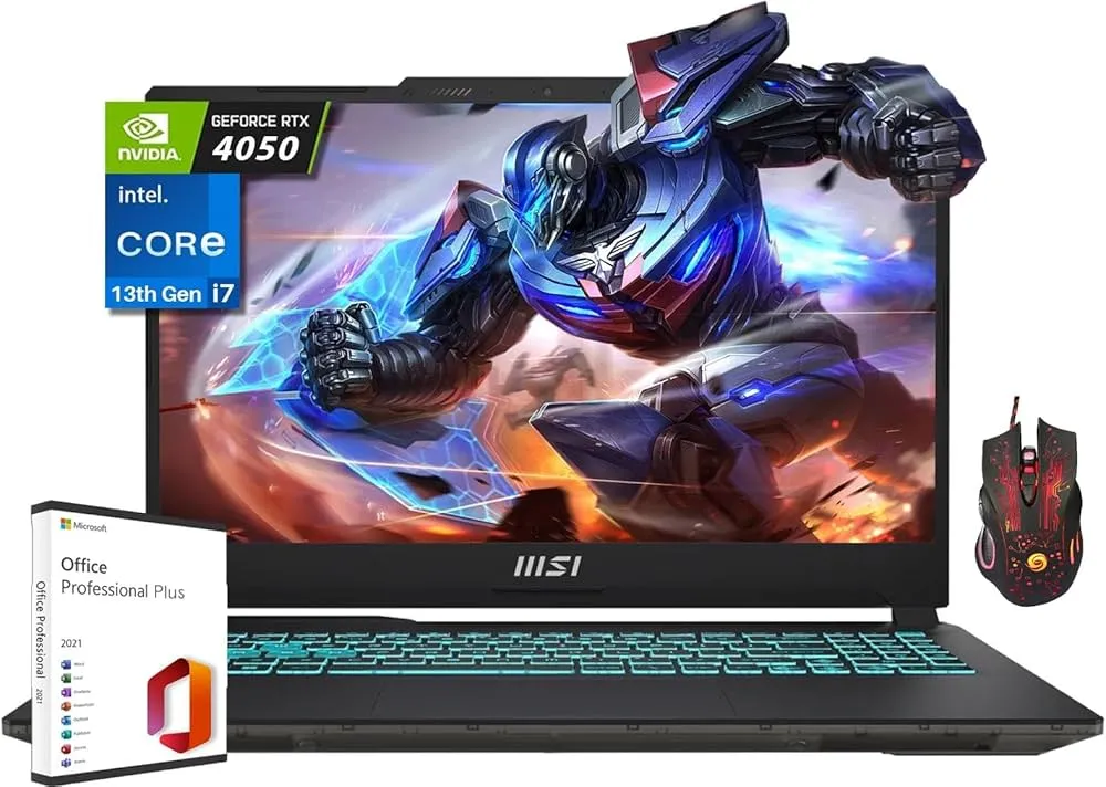 "MSI 2024 Cyborg 15 Gaming Laptop, 15.6"" FHD 144Hz, Intel 10-Core i7-13620H, 32GB DDR5, 2TB SSD, GeForce RTX 4050, Backlit KB, Wi-Fi 6, Win 11 H, with Microsoft Office Lifetime License & Gaming Mouse"