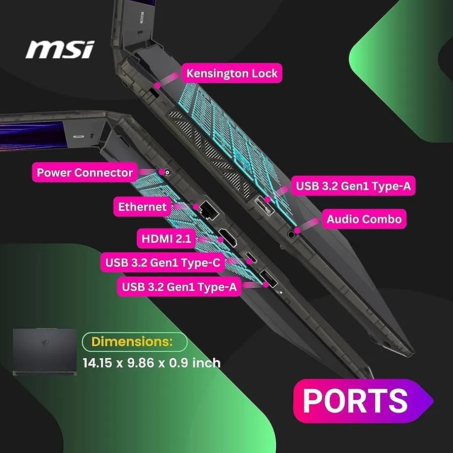 MSI Cyborg 15 i7 RTX 4060 Pro Gaming Laptop, 15.6 FHD 144Hz, Intel i7-12650H (Beats AMD Ryzen 7 7435HS), NVIDIA RTX 4060, 32GB DDR5 RAM, 1TB SSD, Wi-Fi 6, Win 11 P, Bundle with PCO Laptop Cooler 4