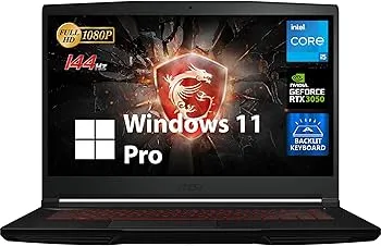"MSI GF63 Thin Gaming Laptop, 15.6"" FHD 144Hz, Intel 6-Core i5-11400H, NVIDIA GeForce RTX 3050, 16GB DDR4, 1TB PCIe SSD, Backlit Keyboard with Anti-Ghosting, WiFi 6, RJ45 LAN, Windows 11 Pro, MarsPC"