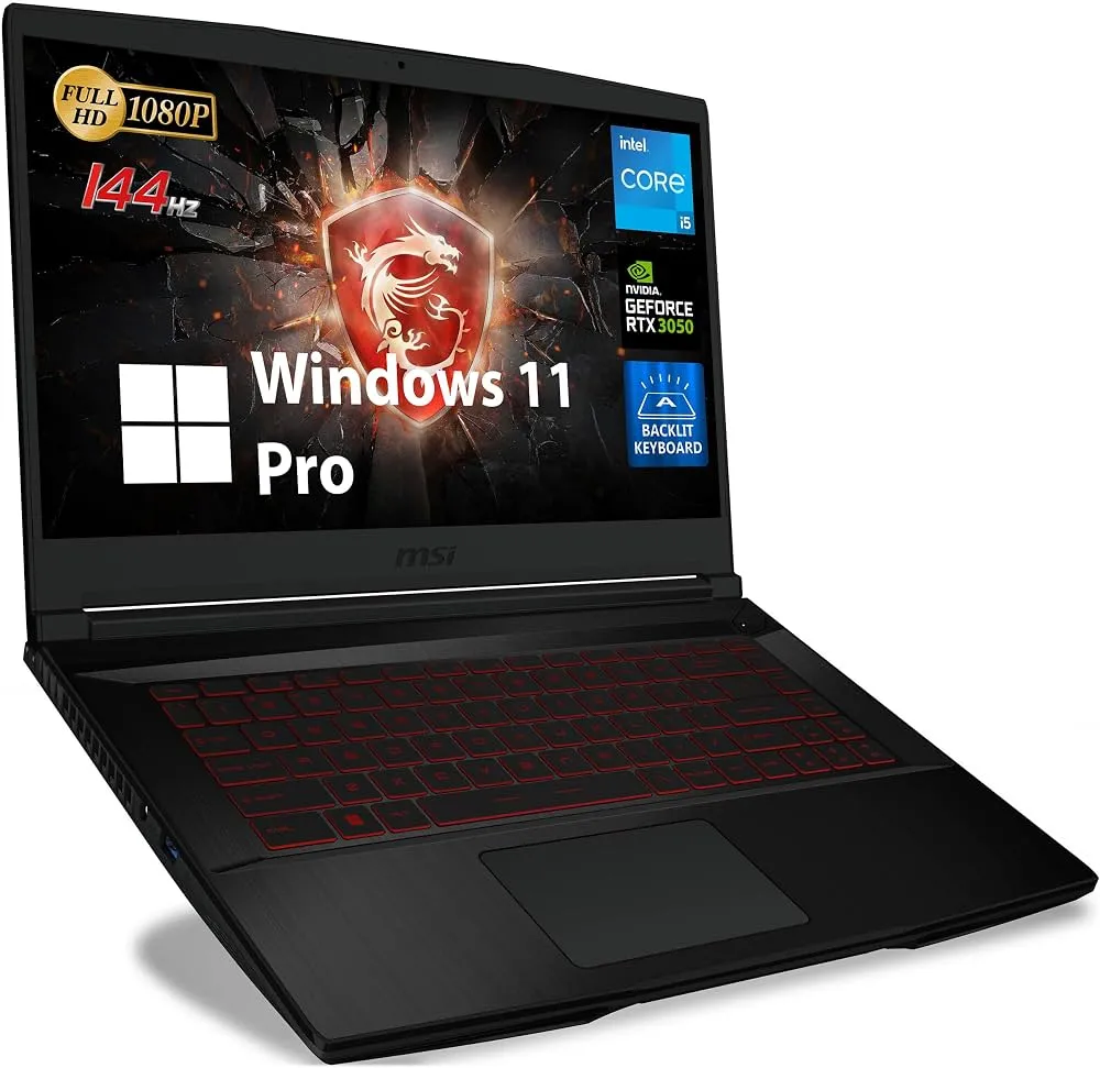 "MSI GF63 Thin Gaming Laptop, 15.6"" FHD 144Hz, Intel 6-Core i5-11400H, NVIDIA GeForce RTX 3050, 16GB DDR4, 1TB PCIe SSD, Backlit Keyboard with Anti-Ghosting, WiFi 6, RJ45 LAN, Windows 11 Pro, MarsPC"