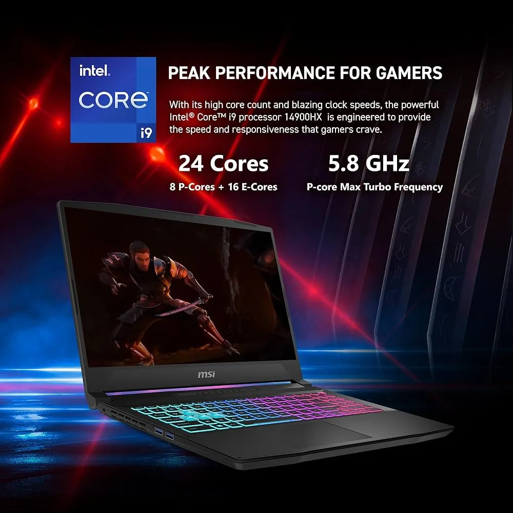 MSI Katana 15 HX 15.6-Inch 165 Hz QHD+ Gaming Laptop, Intel Core i9-14900HX, NVIDIA Geforce RTX 5070, 32GB DDR5, NVMe 1 TB SSD, RGB Keyboard, Win 11 Home, Black, B14WGK-016US 3