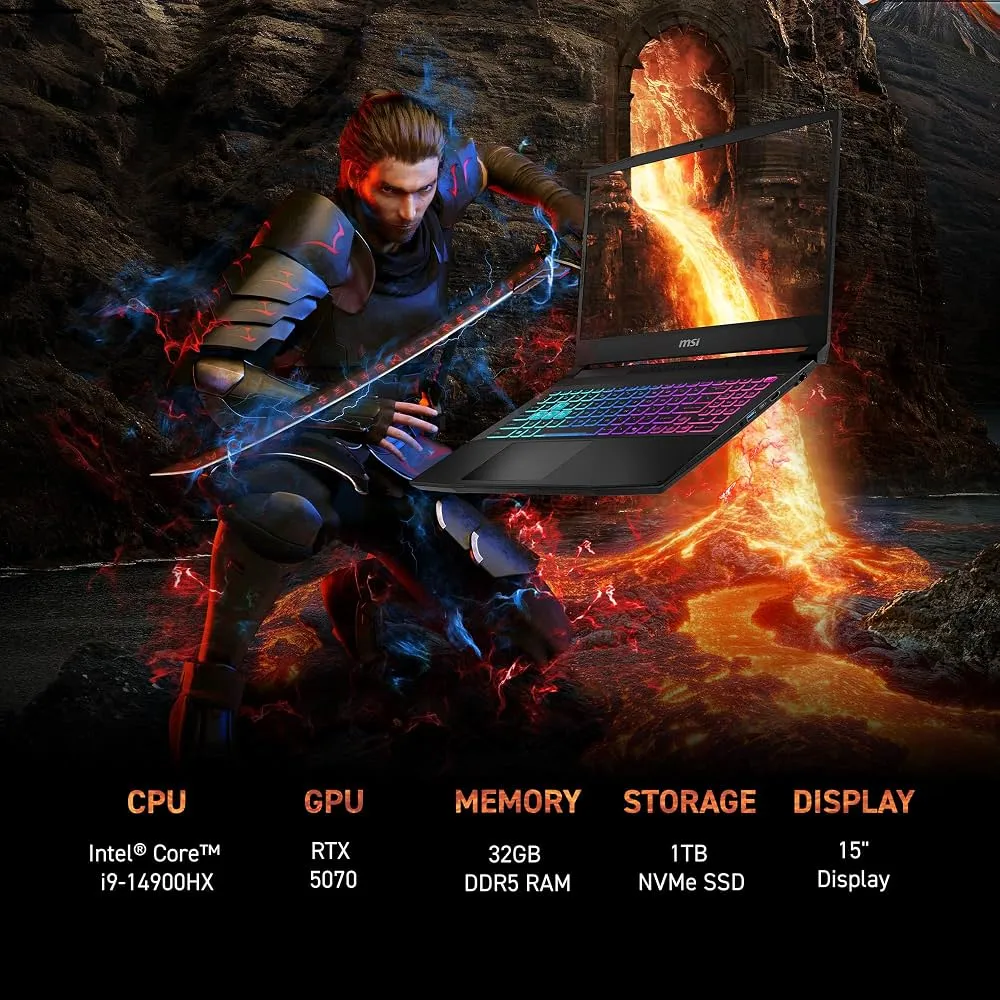 "msi Katana 15 HX B14WFK Gaming Laptop - 15.6"" Display, Intel Core i7-14650HX, NVIDIA GeForce RTX 5060, 16GB DDR5, 1TB NVMe SSD, Wi-Fi 6E, RGB Keyboard, Windows 11"