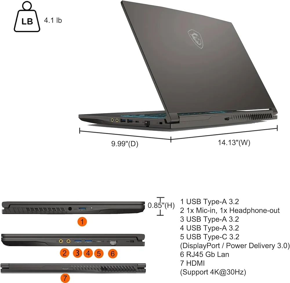 "MSI Thin 15 Gaming Laptop | 15.6"" FHD IPS 144Hz | Intel 8-core i5-12450H (>i7-11800H) | 16GB DDR4 1TB SSD | GeForce RTX 3050 | Backlit USB-C Win11Pro w/DLCA Accessory" 3