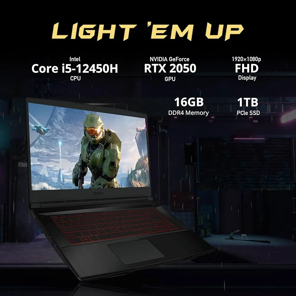 "MSI Thin GF63 Gaming Laptop, 15.6"" FHD 144Hz Display, Intel i5-12450H, 16GB RAM, 1TB PCIe SSD, NVIDIA GeForce RTX 2050, Backlit Keyboard, WiFi 6, Black, Win 11 Pro, 128GB Hotface Extension Set" 3