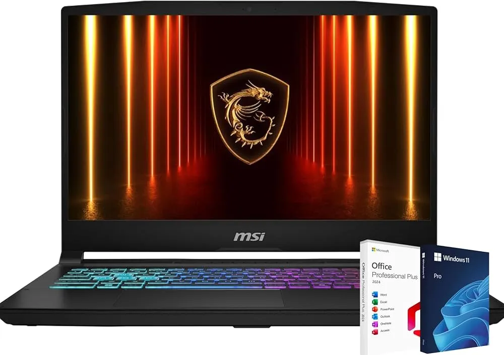 MSI (Upgraded) Katana 15 (2025) Gaming Laptop Intel Core i9-14900HX,15.6 Inch FHD, RTX 5070, Win 11 Pro, Black, MS Office Lifetime (32GB RAM | 1TB SSD)